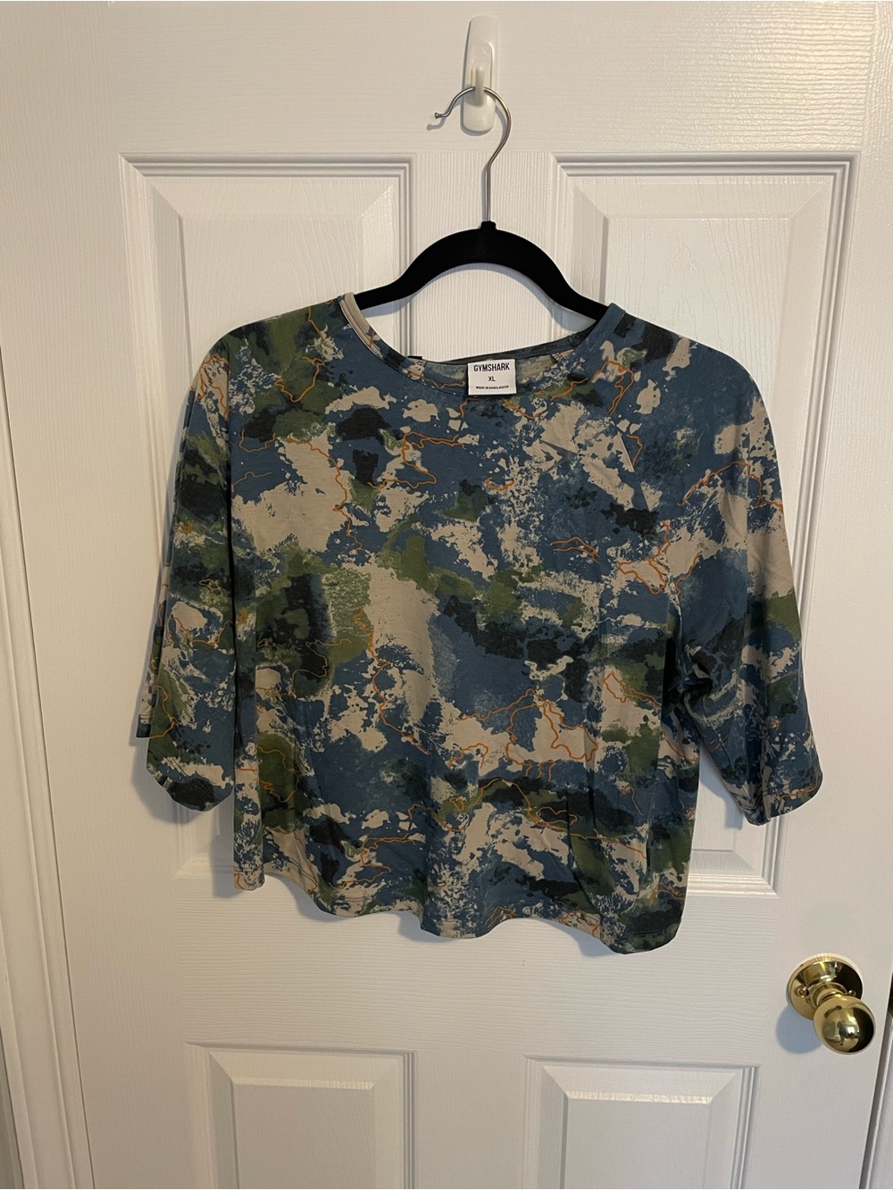 Gymshark Blue and Green Camo Short Sleeve Tee